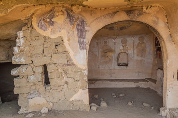 DAVIT GAREJA, GEORGIA - JULY 16, 2017: One of the cave churches of Udabno cave monastery at Davit Gareja monastic complex in Georgia