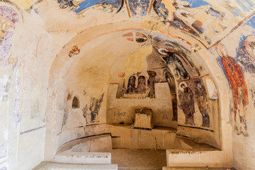 DAVIT GAREJA, GEORGIA - JULY 16, 2017: One of the churches at Udabno cave monastery at Davit Gareja monastic complex in Georgia