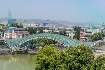 TBILISI, GEORGIA - JULY 17, 2017: View of the Peace Bridge in Tbilisi, Georgia