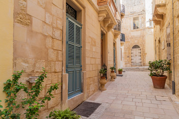 Typical narrow street in Birgu town, Malta