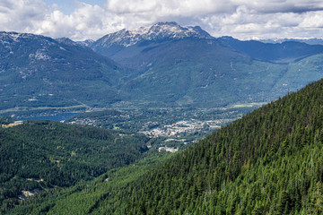 Obraz premium Bird view of the Whistler town in the morning from mountain.