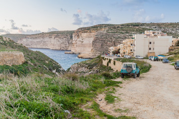 Cliffs at the Xlendi Bay on the island of Gozo, Malta