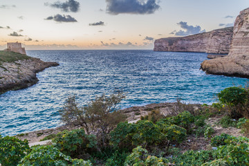 Cliffs at the Xlendi Bay on the island of Gozo, Malta
