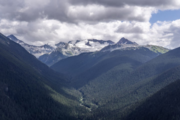 Bird view of the Whistler mountain in the morning from the top.