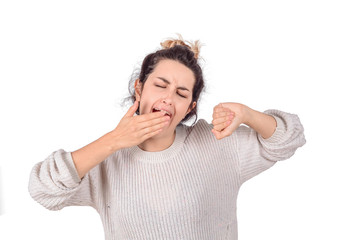 Portrait of young woman waking up