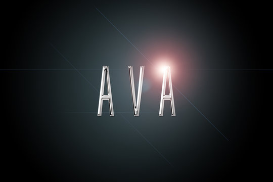 first name Ava in chrome on dark background with flashes