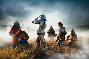 Medieval knights fight, great combat - obrazy, fototapety, plakaty