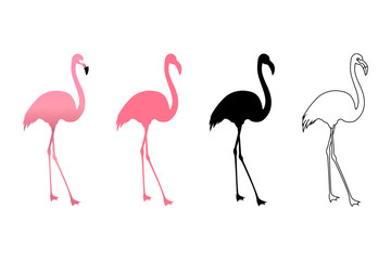 Flamingo silhouettes set, isolated on white background, vector illustration.