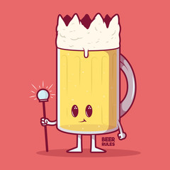 King Beer character vector illustration. Social Life, party, fun design concept