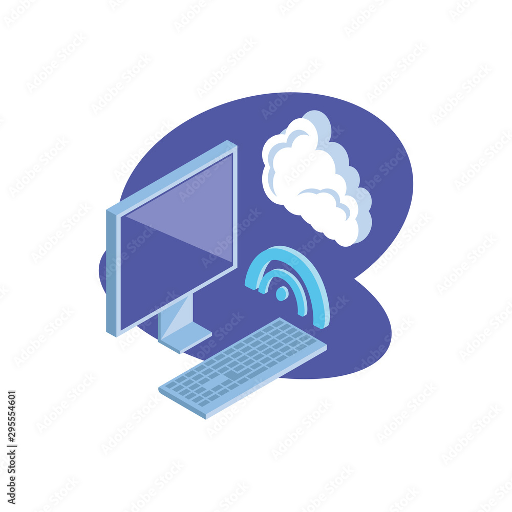 Poster desktop computer screen with cloud information