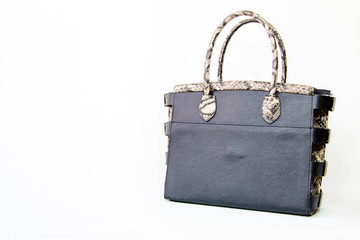 Black leather Women's handbag on white background