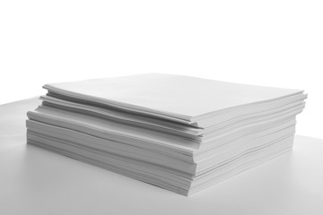 Stack of blank papers on white background