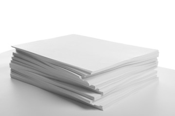 Stack of blank papers on white background