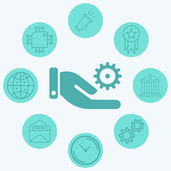 Hand with gear vector icon sign symbol