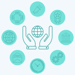 Hand with globe vector icon sign symbol