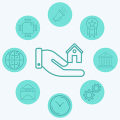 Hand with home vector icon sign symbol