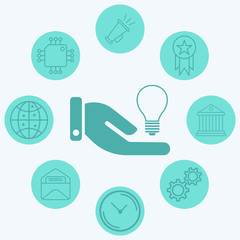 Hand with light bulb vector icon sign symbol