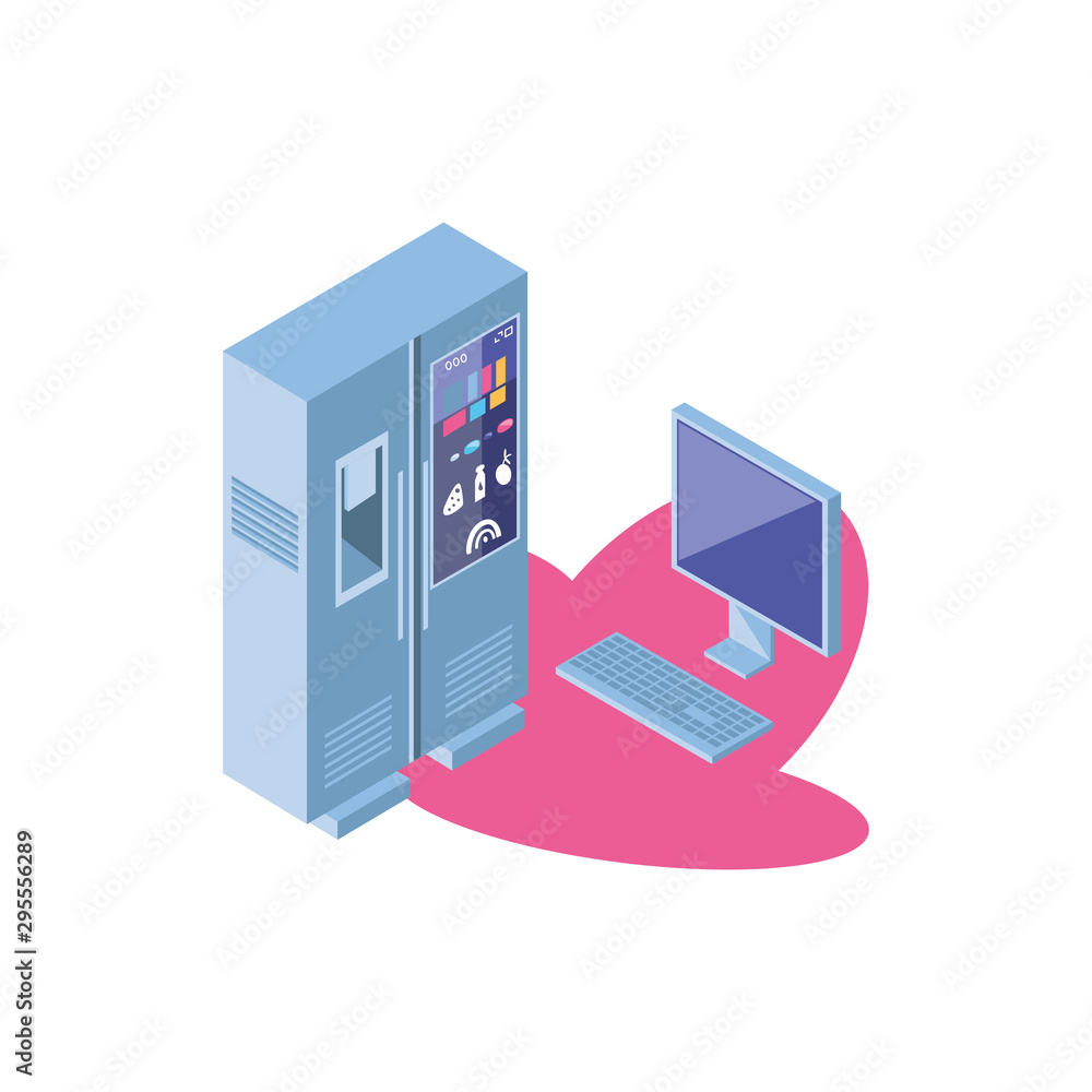 Poster smart fridge with desktop computer screen