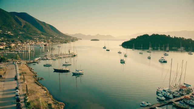 Aerial view of Nydri port and harbour, Greece