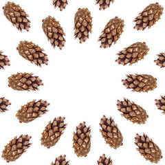 pine cones on white wood table, purity Christmas decoration