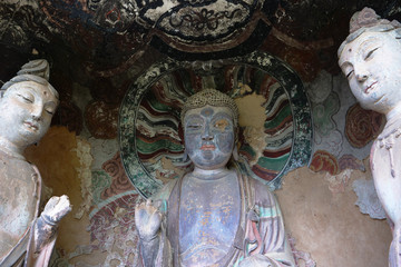 Maijishan Cave-Temple Complex in Tianshui city, Gansu Province China. A mountain with religious caves on the Silk Road