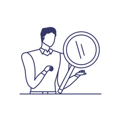 silhouette of man with magnifying glass in white background