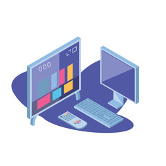 tv screen with desktop computer screen and keyboard