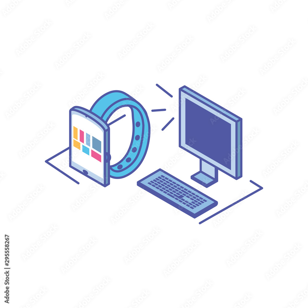 Poster desktop computer screen with smart watch
