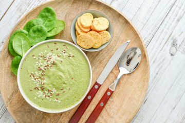 Green broccoli soup with spinach