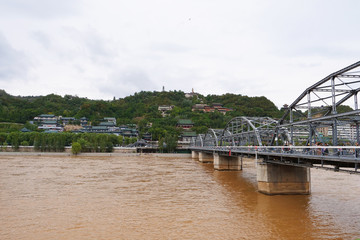 Zhongshan Bridge by the Yellow River in Lanzhou Gansu China