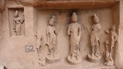 Buddhist grottoes sculpture in Bingling Temple Lanzhou Gansu, China. UNESCO World Heritage Site.