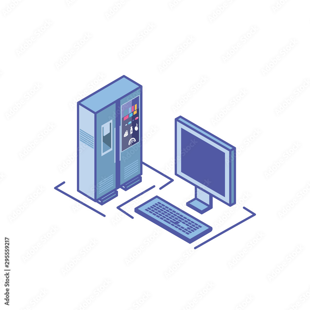 Poster smart fridge with desktop computer screen