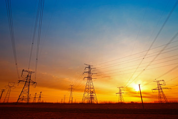 Wire electrical energy at sunset