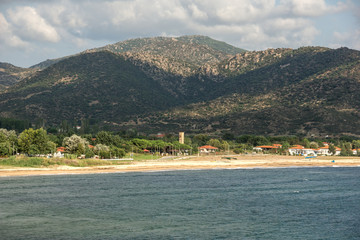 Fototapeta na wymiar Seascape with Sykia Beach at Sithonia peninsula, Chalkidiki, Greece
