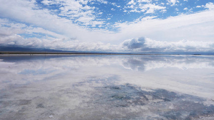 Majestic beautiful landscape of Caka salt lake in Qinghai China
