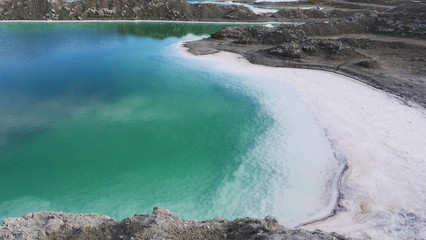 Beautiful nature landscape view of Emerald Salt Lake in Qinghai China