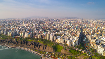 Aerial view of Lima city from Miraflores at afternoon