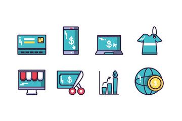 bundle of electronic commerce with icons set
