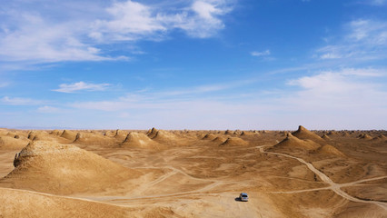 Beautiful landscape view of Yardang landform and sunny blue sky in Dunhuang Gansu China