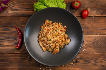 tori tyahan fried Japanese rice with vegetables and chicken in soy sauce © Said Ramazanov