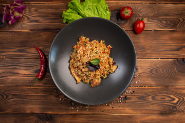 tori tyahan fried Japanese rice with vegetables and chicken in soy sauce © Said Ramazanov