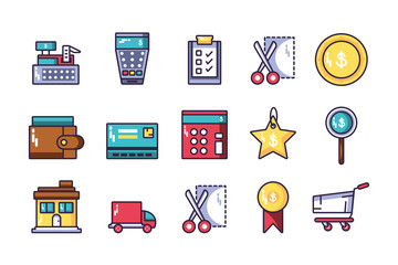 bundle of electronic commerce with icons set