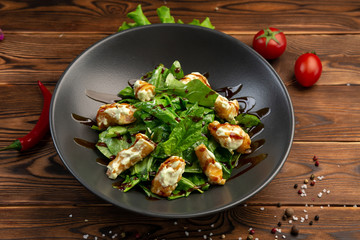 ebi wasabi tiger prawns in batter with fresh spinach and spicy sweet milko wasabi sauce