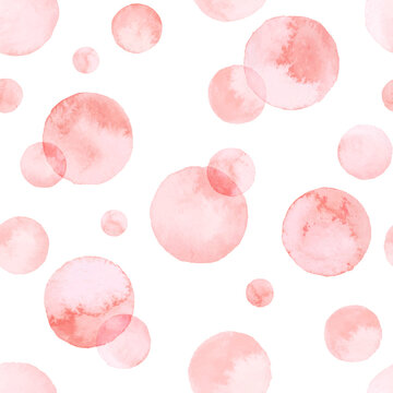 Watercolor pink bubbles seamless pattern. Vector abstract background.