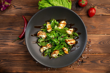 ebi wasabi tiger prawns in batter with fresh spinach and spicy sweet milko wasabi sauce