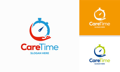 Care Time logo designs concept vector, Hand and stopwatch logo template, symbol, icon