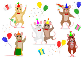 Obraz na płótnie Canvas set of cute mice at party