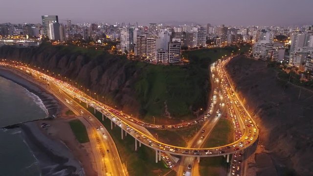 Approaching  Aerial drone View  Lima, Peru.