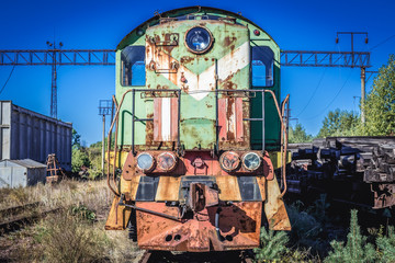 Plakat Abandoned engine on the Yaniv station near Pripyat city located in Chernobyl exclusion area, Ukraine