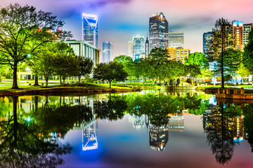 Charlotte Skyline Reflected Marshall Park